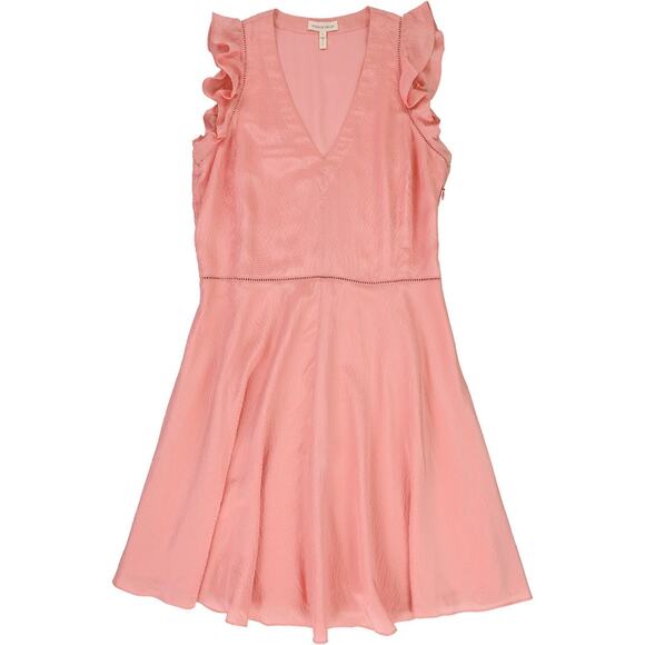 Rebecca Taylor Flutter Ruffle A-Line 100% Silk Dress Peach Pink  217032D357 sz4 - Picture 7 of 10